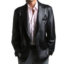 Herren Schwarz Leder Blazer