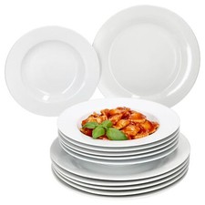 12tlg Tafelservice Tommy weiß Porzellan 6 Personen Speiseteller Suppenteller 