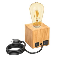 Tischlampe HITO, Holz massiv, eckig, USB, inkl. E27 Lampe Retro, gold, 489lm,