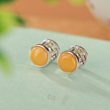 F02 Ohrringe Clips mit gelbem Bernstein 925 Sterling Silber