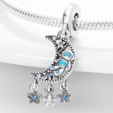 Echt Sterling Silber 925 Mond Stern Raumfahrer Weltraum Astronaut Hänger Charm Perle