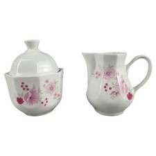 Atelier Porzellan Zuckerdose und Milchkännchen rosa Blumen 