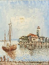 ÖLGEMÄLDE HAFEN LANDSCHAFT SIGNIERT IMPRESSIONISTISCHES GEMÄLDE SEEFAHRT