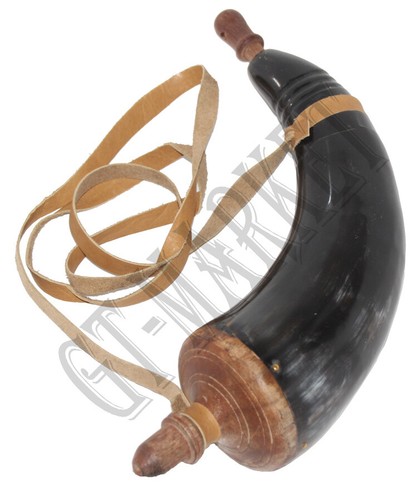 Pulverhorn mit lederriemen - lederriemen,