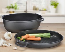 Alu Guss Bräter mit Grill Pfanne - 8 Liter - Schmortopf Kochtopf Braten Topf