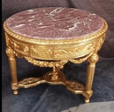 IMPOSANTER BEISTELL- ODER ESSTISCH MASSIVHOLZ BLATTGOLD MARMOR