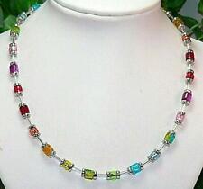 Kette Halskette Walzen Glas crash Silbereinzug bunt mehrfarbig multicolor 115a