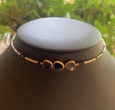 Goldene Halsreif 90er Jahre Collier mit Glasherzen, 37cm Modeschmuck !242