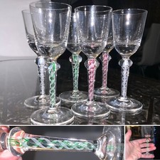 SELTENE 6 ANTIKE Doppelserie farbige Air Twist 5"" Whisky Tot Brille Knop