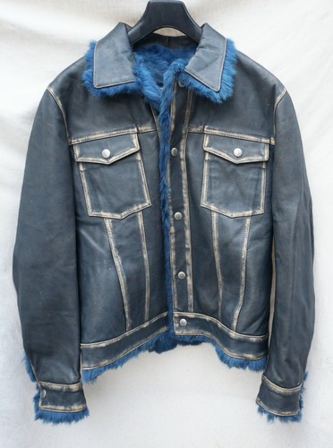 Pelzjacke lederjacke blau - pelzjacke,
