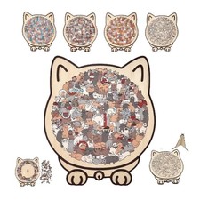 NEU 1 Set 135 Pcs Morandi Farbiges Holz Katzenform Puzzle Kreativität Geschenk