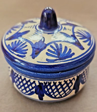 Handbemalte Keramikdose blau