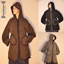 Goa Hippie Ethno Wolle Strick Jacke Wollen Jacket Mantel warm Fleece Nepal L-XXL