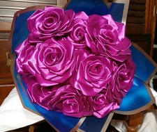 Satinrosen Künstliche Rosen Stoffblumen DEKO Geburtstag Strauß handgefertigt