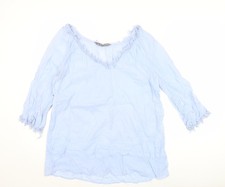 Zara Damen Blau Tunika Bluse Größe 10 Häkel V-Ausschnitt 3/4 Arm