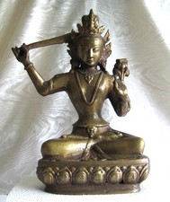 Alte MANJUSHRI Buddah Skulptur Figur - Massiv Messing
