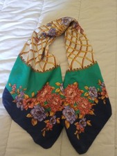  Mit Blumen und Vögel Schal eckig 85 cm HELENA RUBINSTEIN REINE SEIDE 