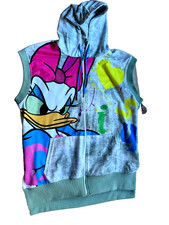 Pop Art Weste Daisy Duck Kapuze Unikat Handbestrasst Oversize Lagenlook 42 44 46
