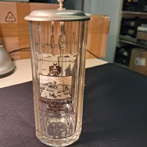 Bierkrug glas zinndeckel - bierkrug,