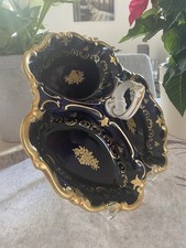 Großer Servierteller  Reichenbach Porzellan echt Kobalt mit Aufsteller  24 cm