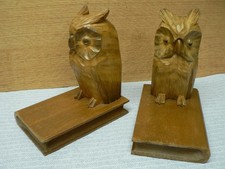 Buchstützen Holz - alte Stücke wohl aus den 50/60er Jahren - Eulen geschnitzt