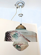 Jugendstil Hängelampe mit 2 handgemalten Glasschirme