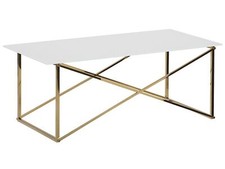 Couchtisch Glasplatte in Weiß und Edelstahlgestell silber 100 x 50 cm Glamour Wo