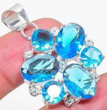 SCHWEIZ BLAUTOPAS SCHMUCK ANHÄNGER HANDGEFRTIGT 925 Sterling SILBER