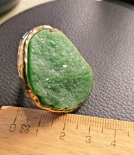 XL XXL Lagenlook Ring goldfarben grüner Stein - 4 cm -  glitzert 17,5mm innen 