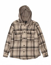 ZARA Herren Holzfäller Flanellhemd mit Kapuze Large beige kariert Baumwolle MD05