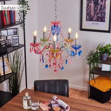 Wohn Schlaf Ess Zimmer Raum Lampen Chrom Bunt  Kronleuchter Pendel Hänge Leuchte