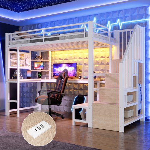 Led hochbett mit schreibtisch - mit,
