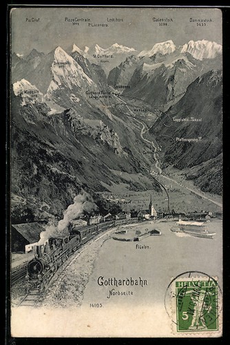 Gotthardbahn fährt auf der - ak,