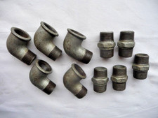 10 Fittinge 3/4" verzinkt Temperguss, 5 Doppelnippel und 5  IG / AG Winkel 90°