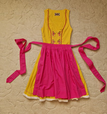 Kurzes Dirndl Dirndlkleid von Stockerpoint - Gr. 32 / 34 - Gelb mit Pink Schürze