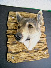 schöne Wandskulpturen Wolfskopf.Kunstharz. Kunstdruck.Wanddekoration.27,5x22 cm.