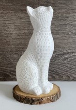 Deko Figur Statue Aufsteller Katze Cat Kunststein Boho-Muster Weiß Klein Modern