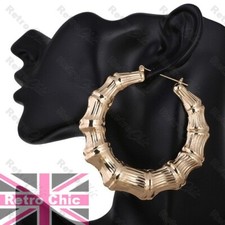 3" GROSSE fette BAMBUS CREOLEN 8cm GROSS GOLDFARBEN strukturiertes Metall Creolen Übergröße