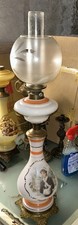 Vintage Petroleumlampe,  seltene Öllampe, schöne Glasbemalung,  Opalglas, Lampe