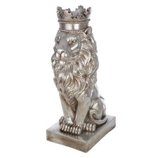 Design Deko Figur Skulptur Statue Löwe auf Podest edel Design 70cm silber