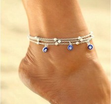 ?Fußkette/Silber/Nazar-Boncuk Amulett/Türkei Auge/22-27cm/ Neu ?