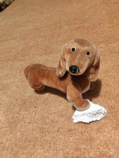 Alter Steiff Hund HEXIE Steifftier Dackel Steiffhund Mohair braun 25cm mit Knopf