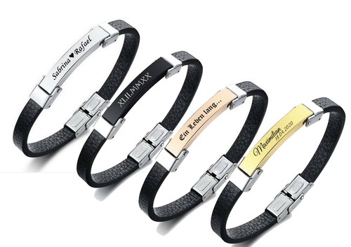 Leder armband schwarz mit - id,