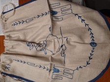 1 rustikaler Brotbeutel aus Leinen,beige,blau bestickt 40x40 cm