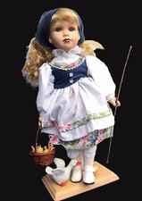 Künstlerpuppe Porzellan Gänseliesel +Gans Sammelpuppe mit Ständer vintage 36cm