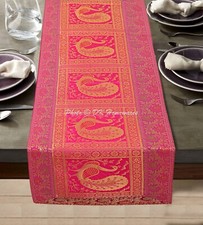 Indischer Brokat Dekorativer Tischläufer Magenta 5 Fuß Pfau Hochzeit Tischdecke