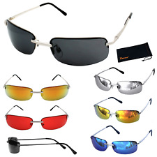 Rennec® Sonnenbrille Schmal Rechteckig UV400 Agent Smith Brillenbeutel Herren M5