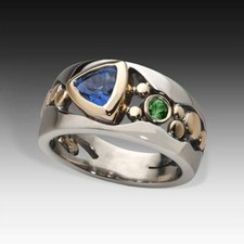 RING Edelstahl 316L blauer + grüner Stein Gr. 8 = 18,1 mm Herren Damen unisex