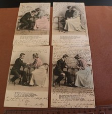 vier tolle alte Karten - Schachpartie 1904-05