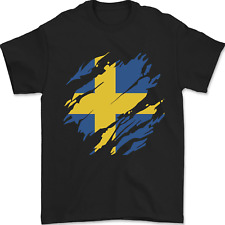 Tornierte Schwedische Flagge Schweden Tag Fußball Herren T-Shirt 100% Baumwolle